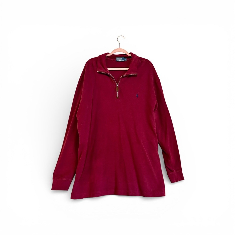 Polo Ralph Lauren quarter zip pullover mens in burgundy, size XLT Tall sweater